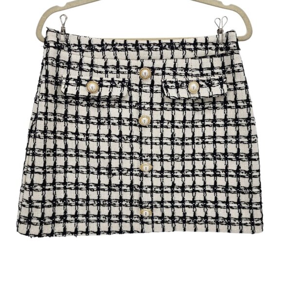 NEW Alexia Admor Womens 6 Skirt Tweed Mini Pencil Ivory Black Preppy Party Twee - Picture 12 of 12